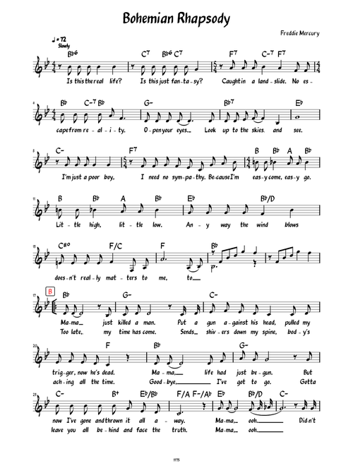Bohemian Rhapsody (Lead sheet with lyrics )