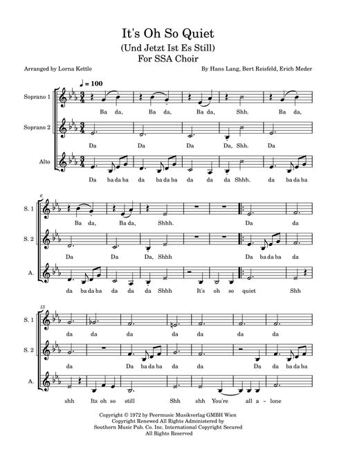 It's Oh So Quiet (Und Jetzt Ist Es Still) (Arr. Lorna Kettle) - Bjork (Choral, SSA)