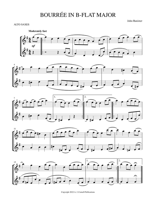 Bourrée in B-flat Major (Arr. Mark Phillips) - John Banister (Alto Saxophone Duet)