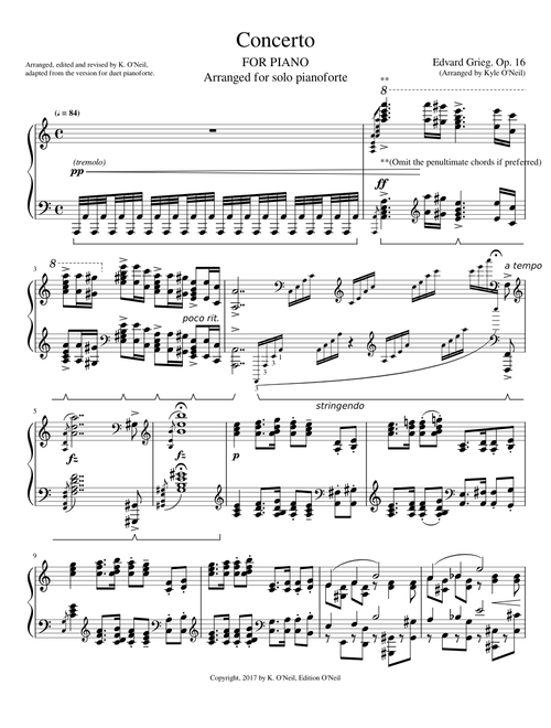 Edvard Grieg: Piano Concerto in A minor, Solo Piano Transcription