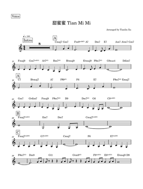 Tian Mi Mi_Lead Sheet (Arr. Tianlin Xu) - Teresa Teng (Lead Sheet - Fake Book)