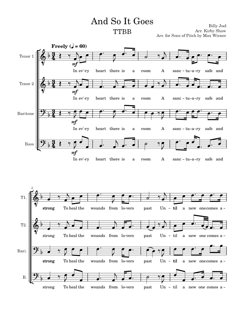 And So It Goes (Billy Joel, Kirby Shaw) TTBB Sheet music for Piano (A