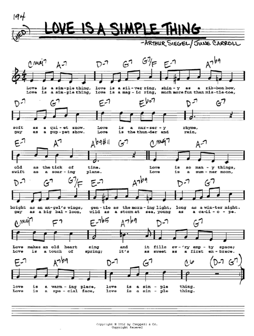 Love Is A Simple Thing - June Carroll (Real Book - Melody-Chords-Lyrics)