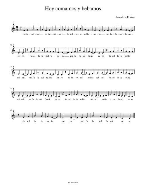 1ª Voz. Hoy comamos y bebamos by Juan de la Enzina