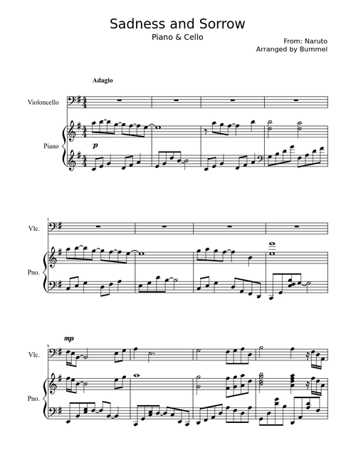 SADNESS AND SORROW - Naruto - Piano & Cello