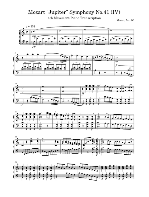 Mozart Symphony No. 41 "Jupiter" 4th Movement - Piano Transcription