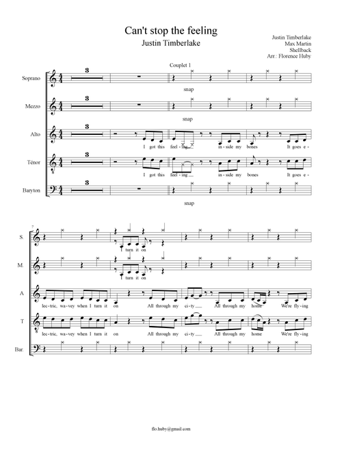 Can't Stop The Feeling! (Arr. Florence Huby) - Justin Timberlake (Choral, 5-Part)
