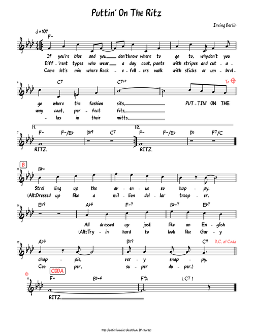 Puttin' on the Ritz (Lead sheet with lyrics) (Real Book Version)