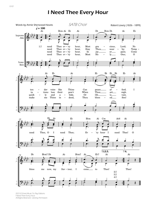 I Need Thee Every Hour - SATB Choir - W/Chords (Arr. César Madeira) - Robert Lowry (Choral, SATB)