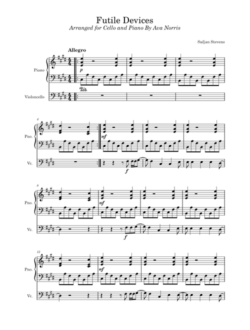 Futile devices – Sufjan Stevens for piano and cello