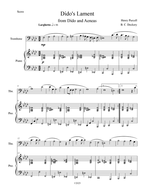 Dido's Lament (Trombone Solo with Piano Accompaniment) (Arr. B. C. Dockery) - Henry Purcell (Trombone and Piano)