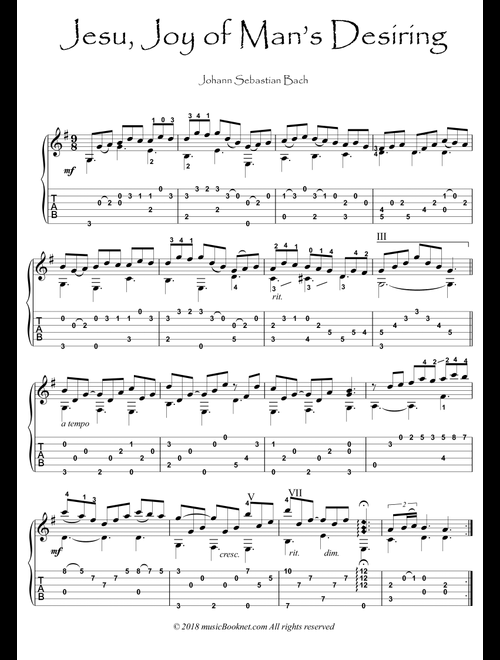 Bach - Jesus Alegria Del Hombre guitar fingerstyle (Arr. PianoSheetNow) - Johann Sebastian Bach (Guitar Tab)