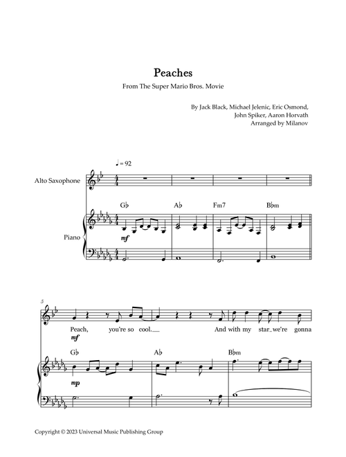 Peaches (Arr. Milanov) - Jack Black (Alto Sax and Piano)