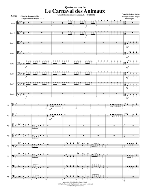 Le Carnaval des Animaux for Trombone or Low Brass Octet (Arr. Eric Burger Music) (Chamber Orchestra)