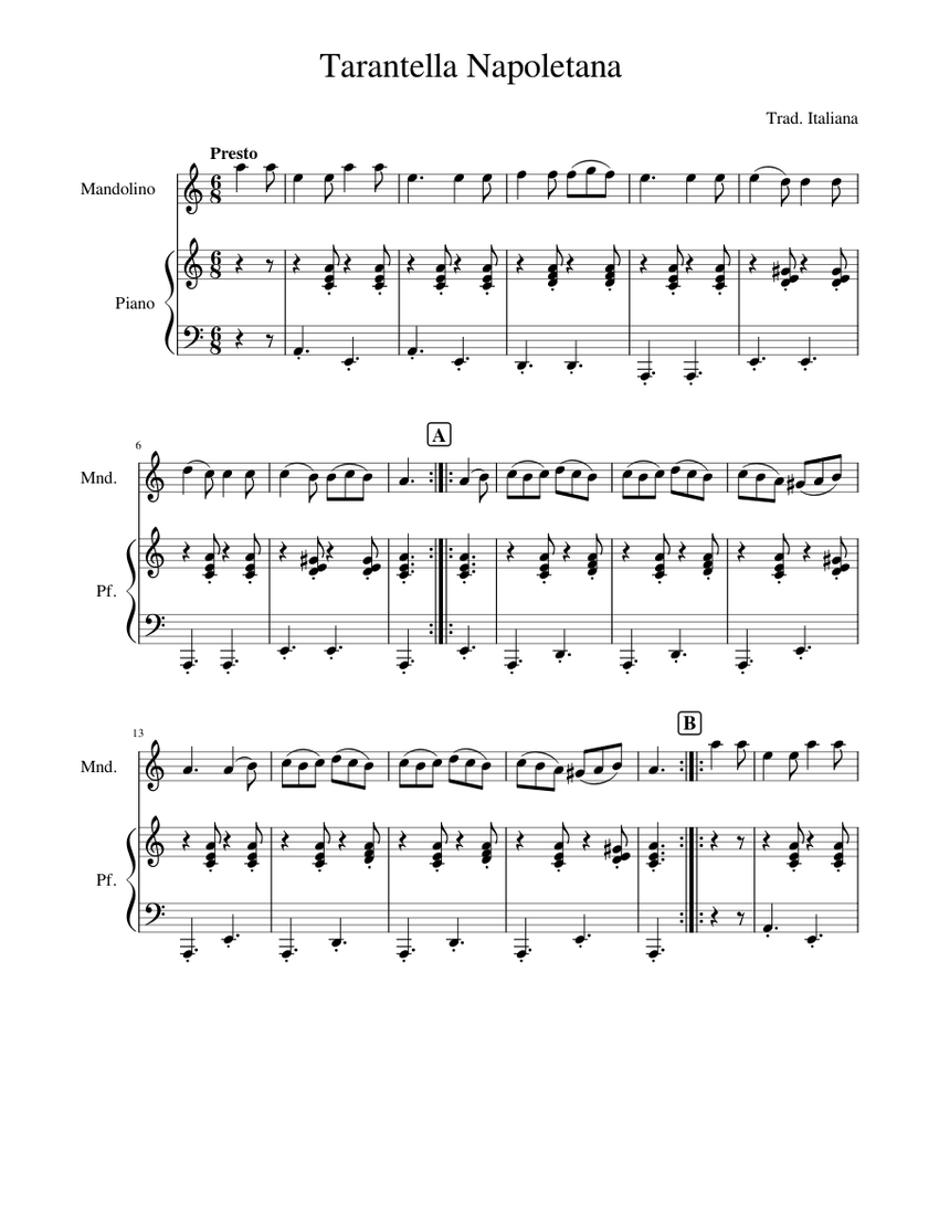 Tarantella Napoletana – Trad. Italy - version simple Sheet Music