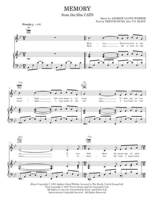 Memory (from the Motion Picture Cats) - Jennifer Hudson (Piano-Vocal-Guitar)
