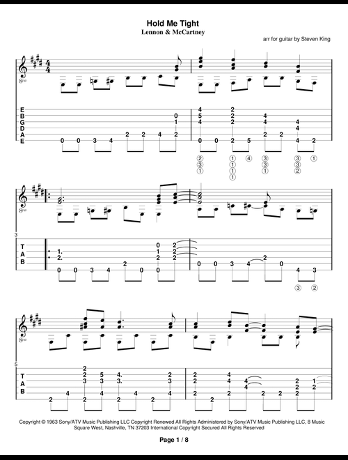 Hold Me Tight (Arr. Steven King) - The Beatles (Solo Guitar)