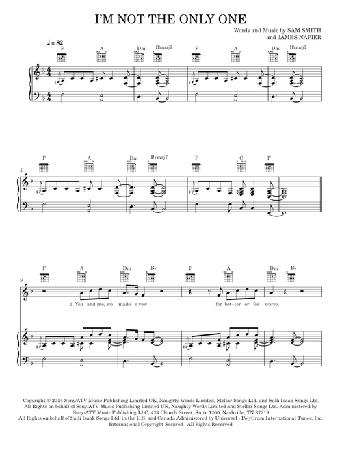 I'm Not the Only One - Sam Smith (Piano-Vocal-Guitar)