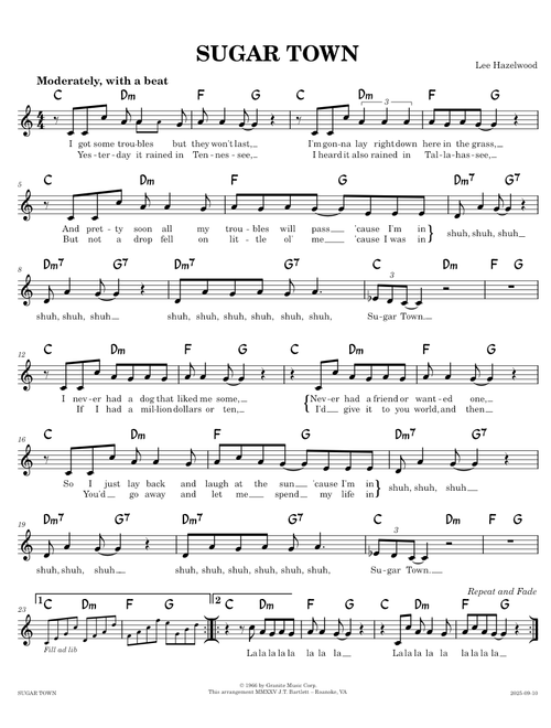 Sugar Town  [lead sheet] - Lee Hazelwood