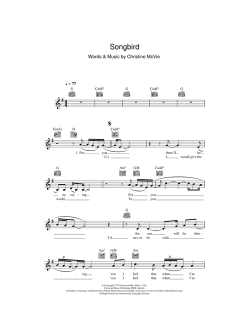 Songbird - Eva Cassidy, Fleetwood Mac (Lead Sheet - Fake Book)