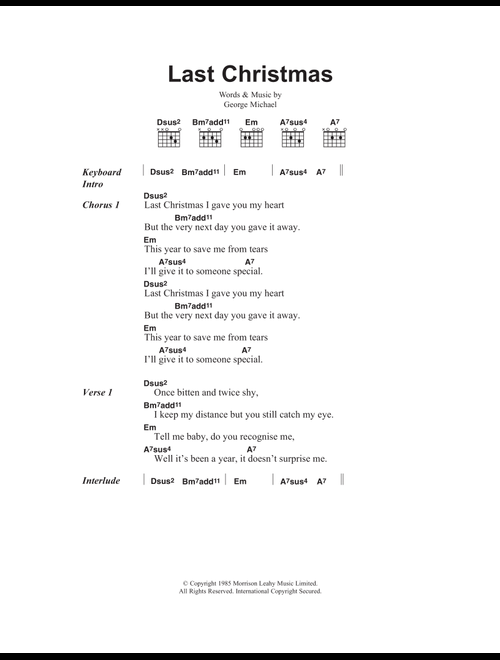 Last Christmas - Wham! (Guitar Chords-Lyrics)