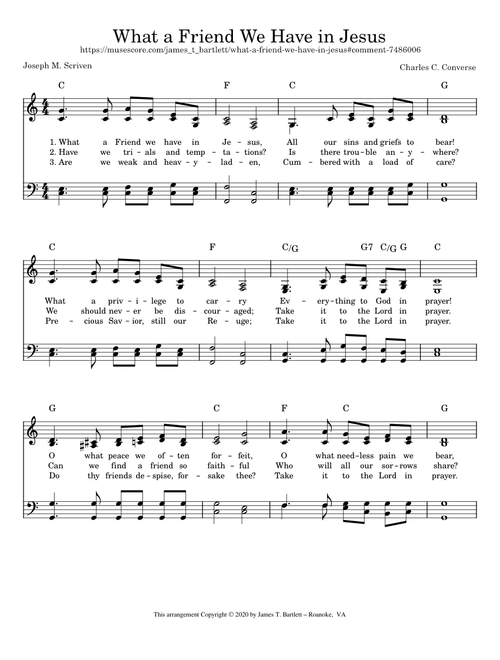 What A Friend We Have In Jesus – Charles C. Converse, Joseph M. Scriven 021 C Major piano What a Friend We Have in Jesus