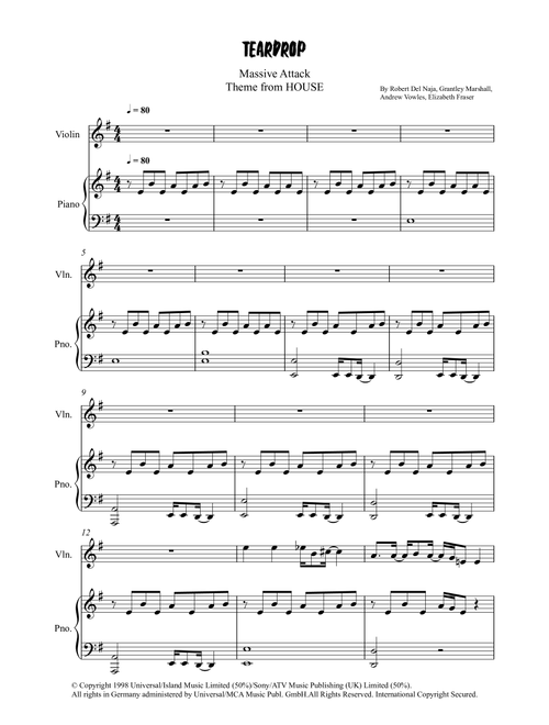 Teardrop (Theme From House) (Arr. Grant Golding) - Massive Attack (Violin and Piano)