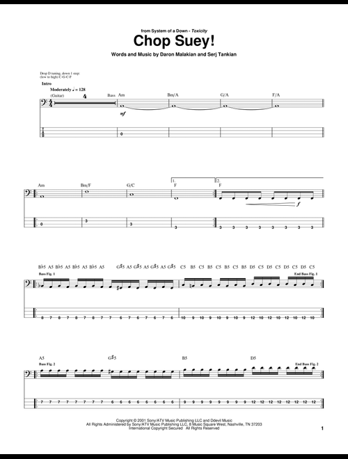 Chop Suey! - System Of A Down (Bass Tab)