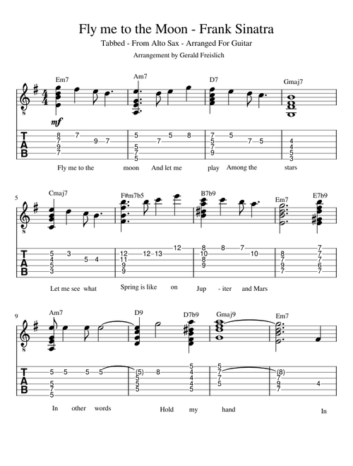 Fly me to the Moon - Frank Sinatra - Arranged For Guitar by Gerald Freislich