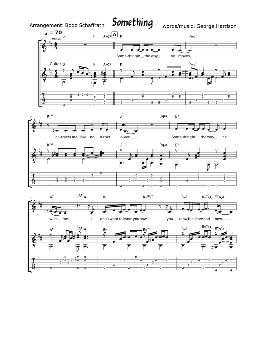 Something – The Beatles Sheet Music and Tab with Chords for Vocals