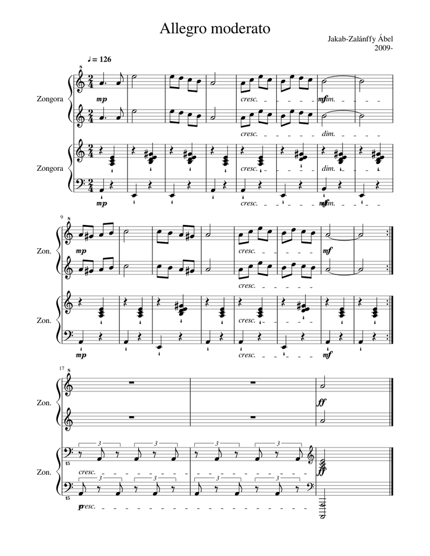 Allegro moderato N gykezes Sheet music for Piano (Piano Duo ...