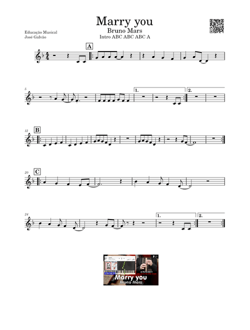Marry you – Bruno Mars - Partitura Flauta - Educação Musical - José Galvão