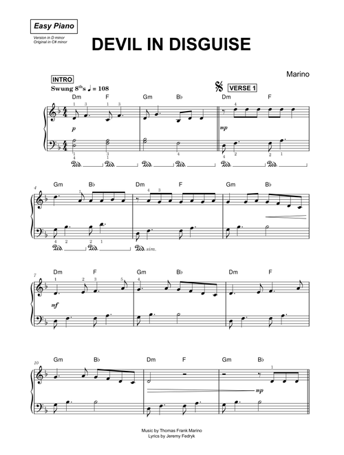 Devil in Disguise - Marino (Easy Piano)
