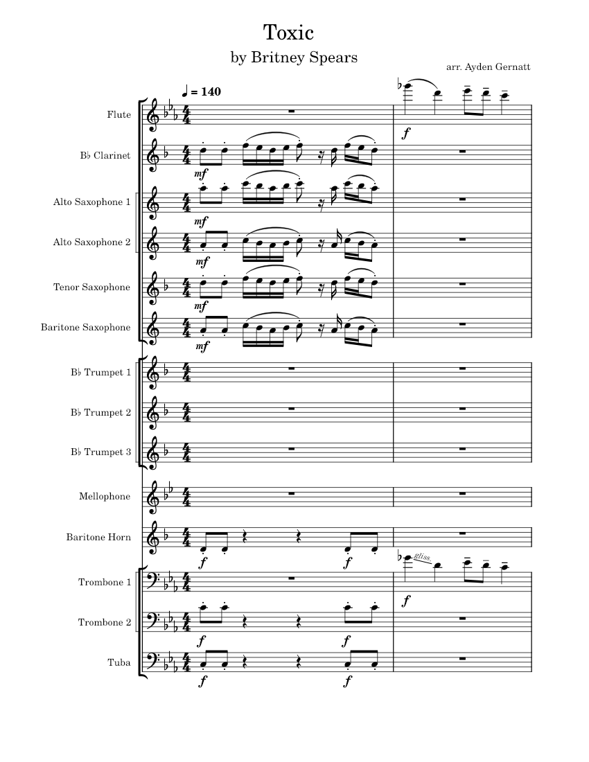 Toxic Britney Spears Sheet music for Trombone, Tuba, Mellophone