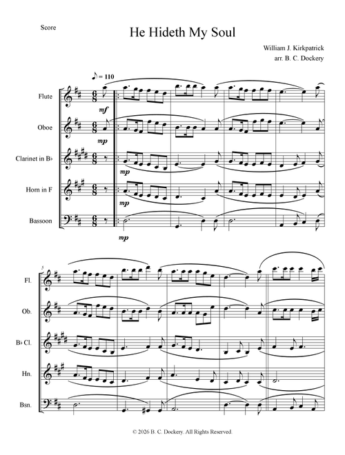 He Hideth My Soul (Woodwind Quintet) (Arr. B. C. Dockery) - William J Kirkpatrick (Woodwind Ensemble)