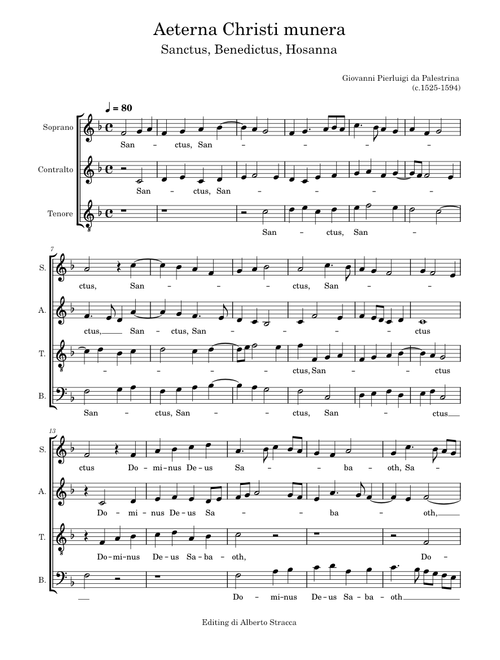Sanctus, Benedictus, Hosanna da Missa Æterna Christi munera – Giovanni Pierluigi da Palestrina