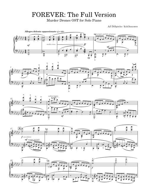FOREVER: The Full Version — AJ DiSpirito | Murder Drones, Arr. for Solo Piano