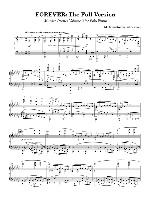 FOREVER: The Full Version — AJ DiSpirito | Murder Drones, Arr. for Solo Piano