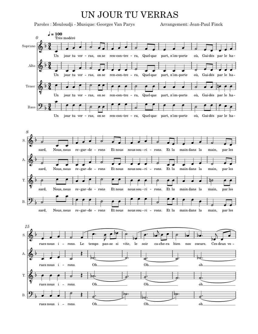 Un jour tu verras Mouloudji and Van Parys, Sheet music for