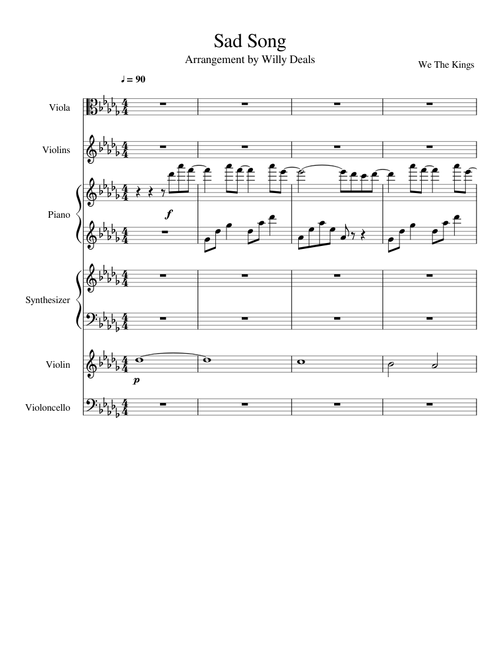 Sad Song - We The Kings (a Willy Deals Arrangement)
