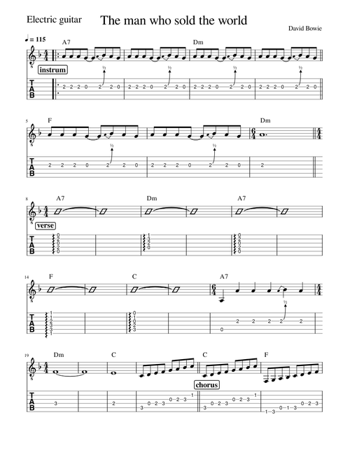 The Man Who Sold The World (David Bowie) - guitar part