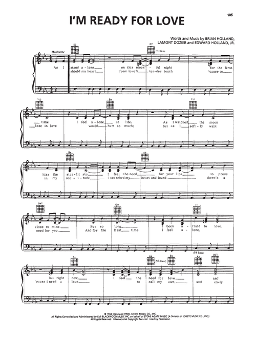 I'm Ready For Love - Martha Reeves & The Vandellas (Piano-Vocal-Guitar)