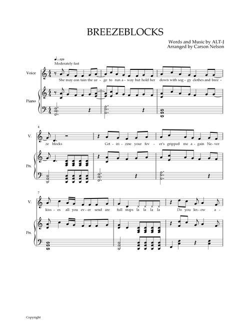 Breezeblocks (Arr. cnelmoritz) - Alt-J (Piano Vocal)