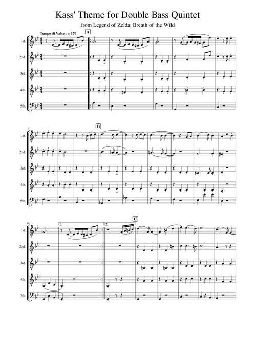 Kass' Theme for Double Bass Quintet