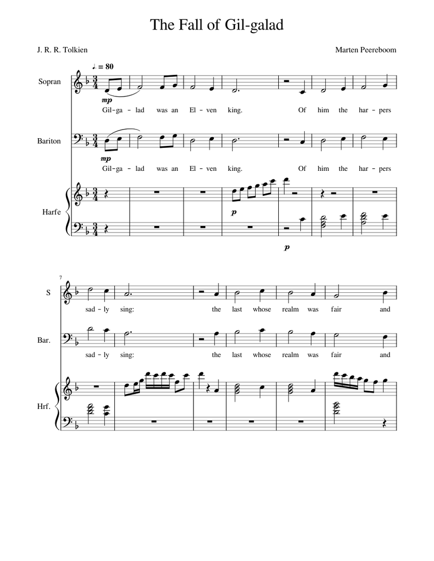 The Fall of Gil-galad Sheet music for Soprano, Baritone, Harp (Mixed ...