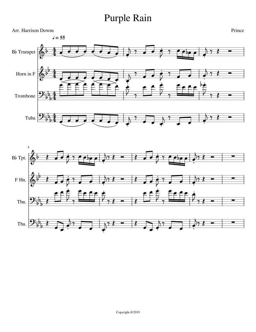 Purple Rain Sheet music for Trombone, Tuba, Trumpet in bflat, French