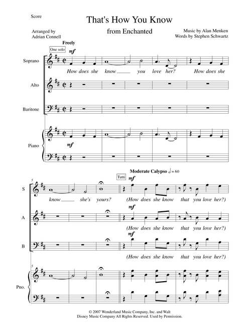 That's How You Know (Arr. Adrian Connell) - Stephen Schwartz, Alan Menken (Choral, SAB)