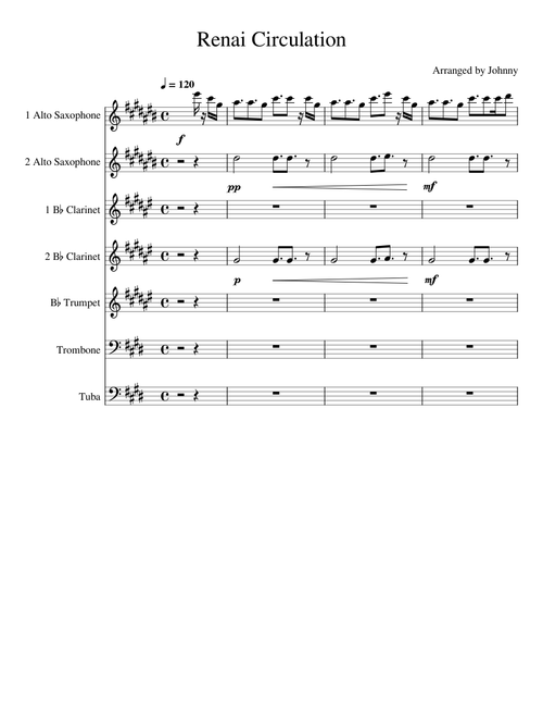 Renai Circulation for Bb Clarinet, Alto Saxophone, Tuba, Trombone and Bb Trumpet