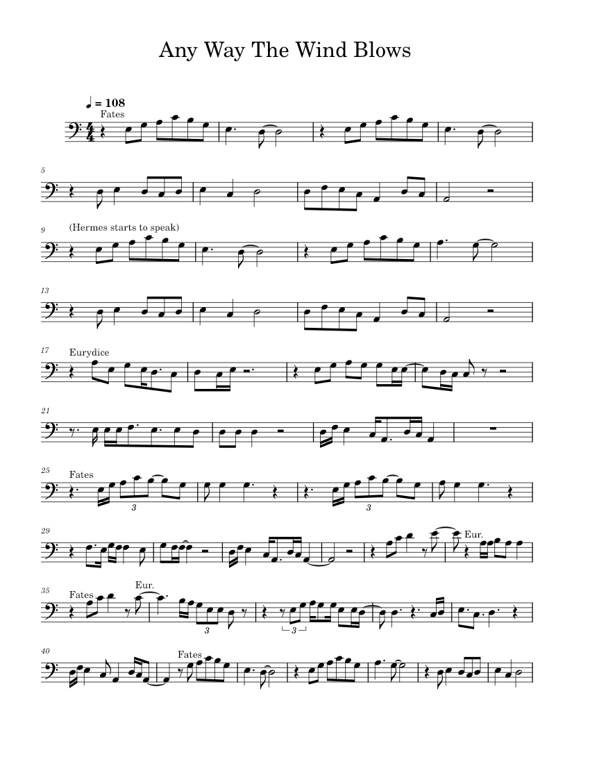 Hadestown Any Way The Wind Blows Sheet music for Trombone (Solo