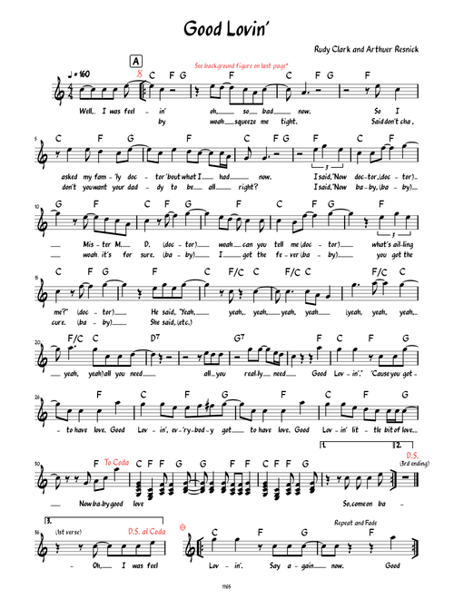 Good Lovin' (Lead sheet with lyrics )